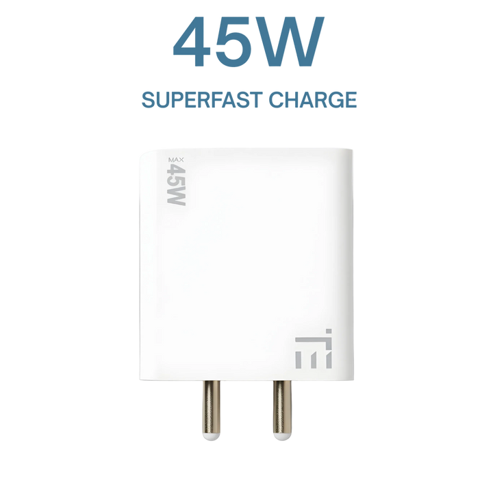 45W charger with 'realfit tech' branding on a white background
